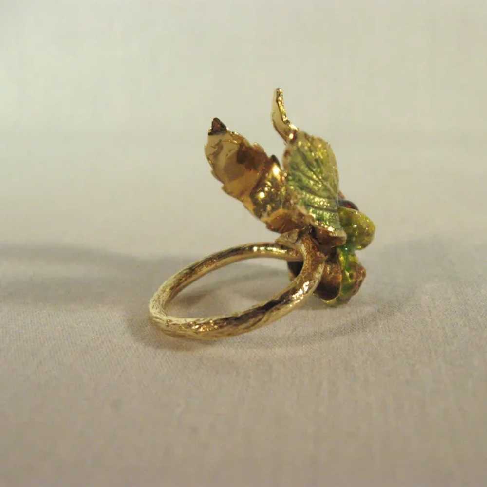 Art Nouveau 18K Gold, Enameled Chestnuts Ring C. … - image 4