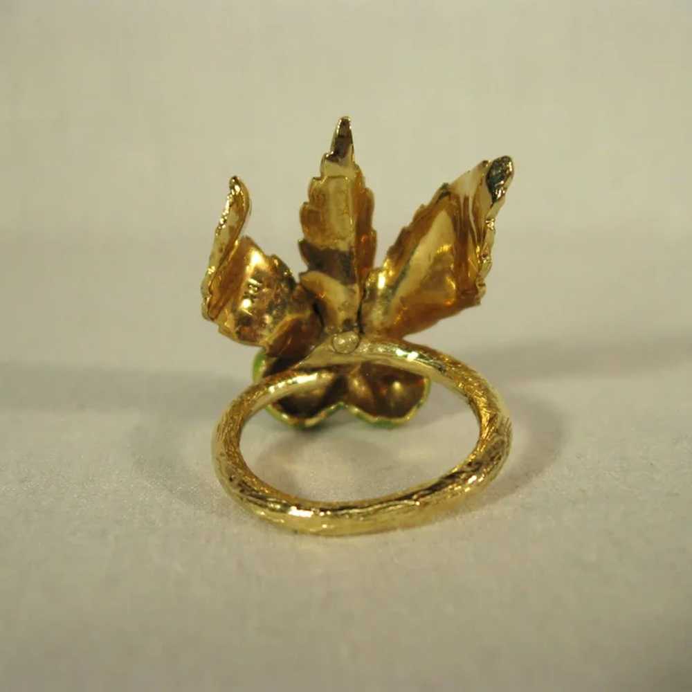 Art Nouveau 18K Gold, Enameled Chestnuts Ring C. … - image 5
