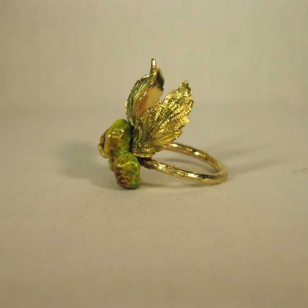Art Nouveau 18K Gold, Enameled Chestnuts Ring C. … - image 6