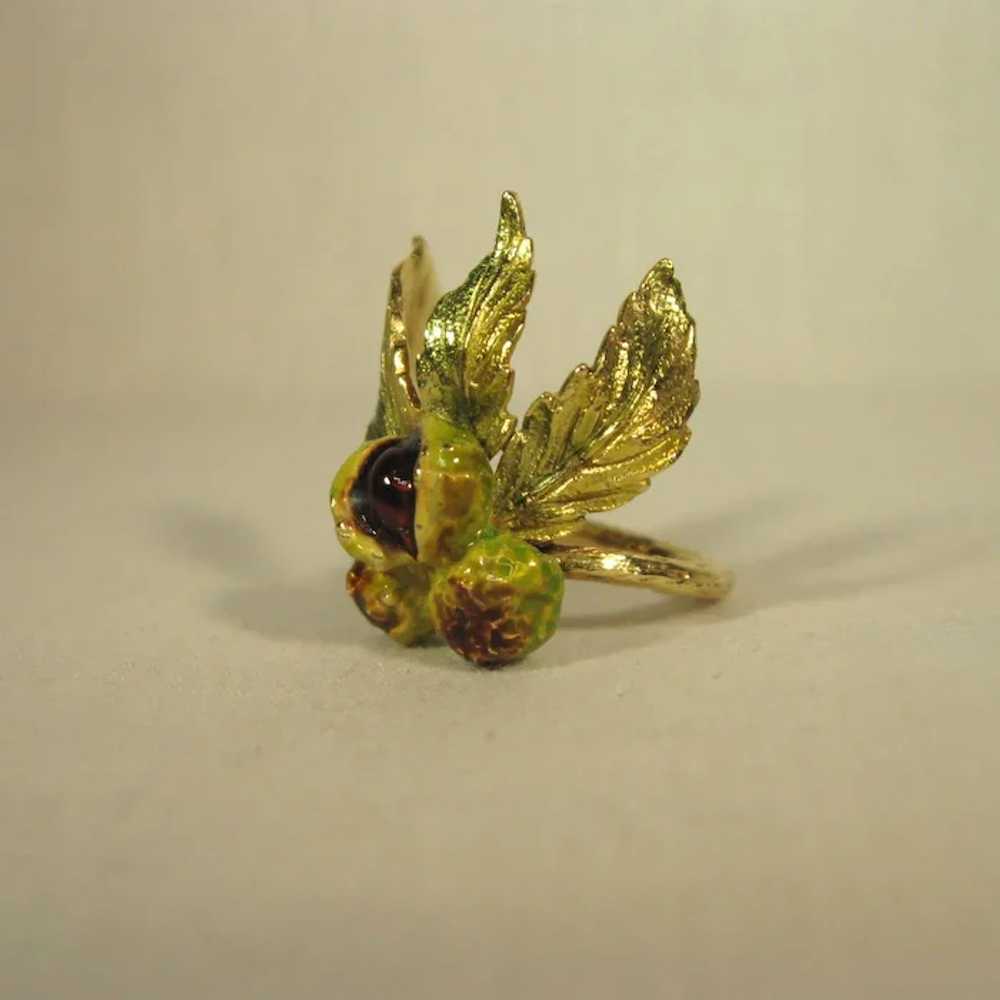 Art Nouveau 18K Gold, Enameled Chestnuts Ring C. … - image 7