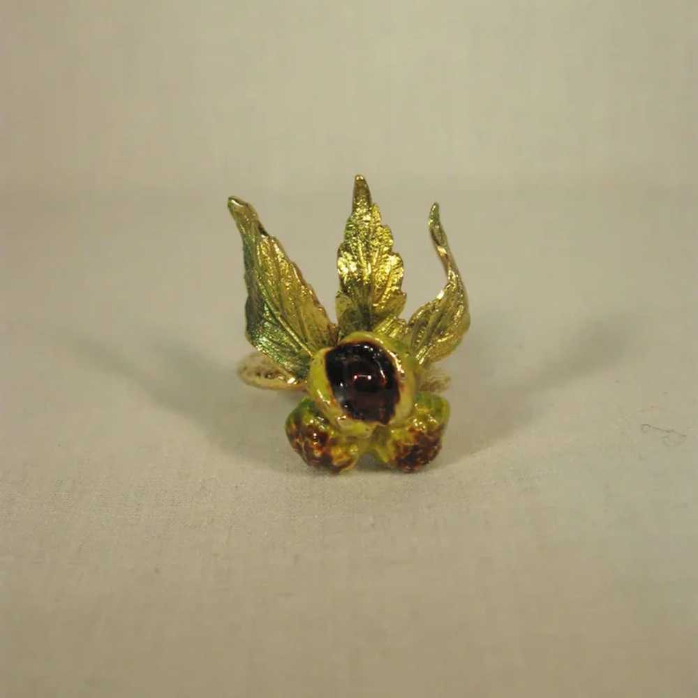 Art Nouveau 18K Gold, Enameled Chestnuts Ring C. … - image 8