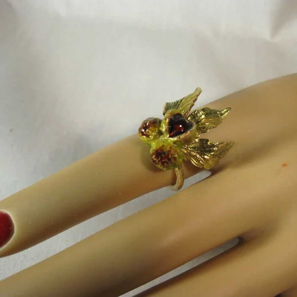 Art Nouveau 18K Gold, Enameled Chestnuts Ring C. … - image 9