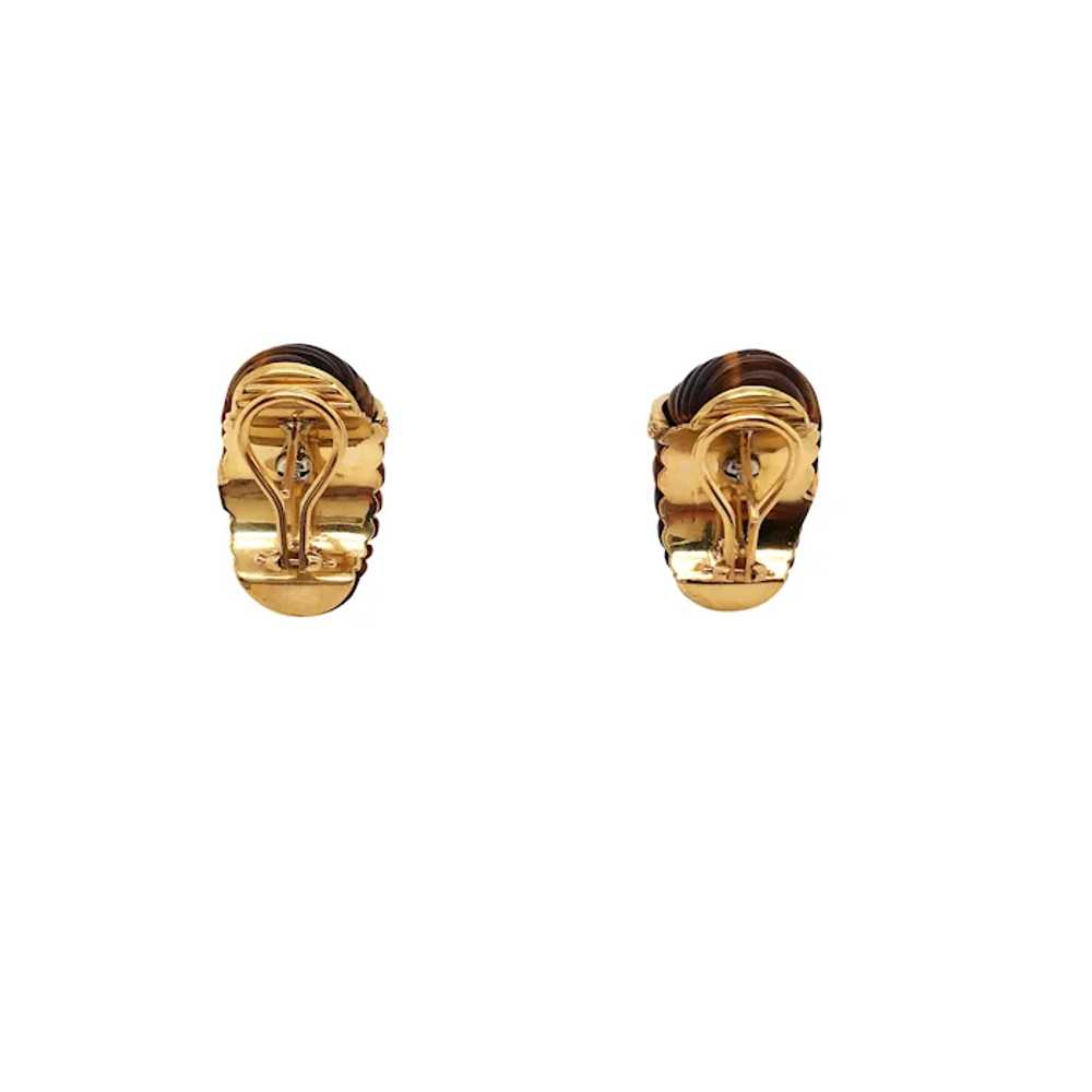 18k Yellow Gold Tiger Eye and Diamond Earrings - image 3