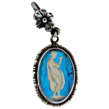 English sterling sulphide cameo pendant morpho bu… - image 1