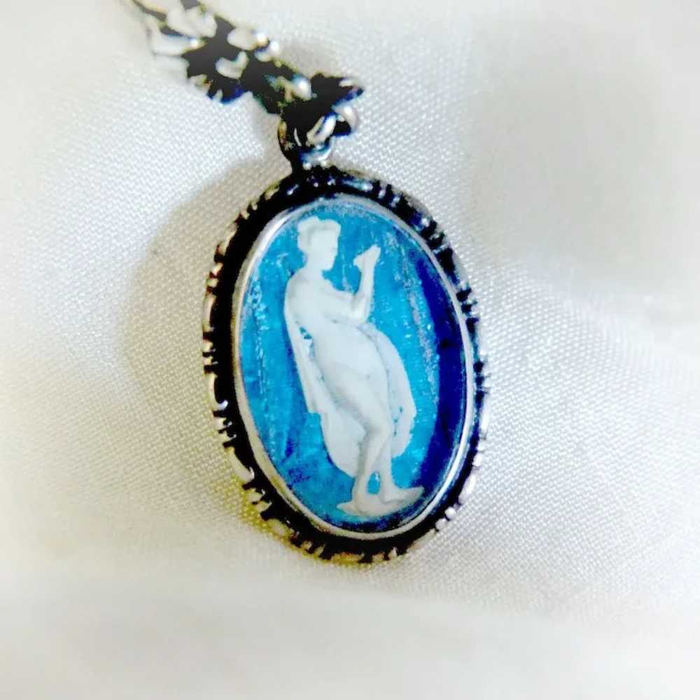 English sterling sulphide cameo pendant morpho bu… - image 2