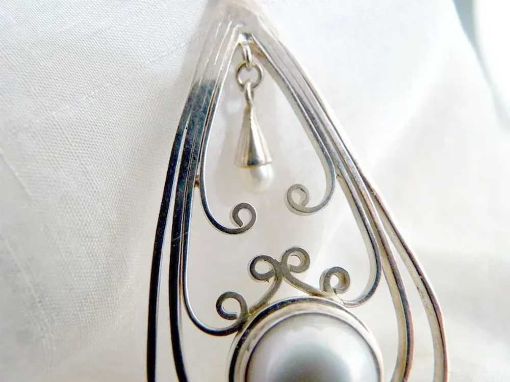 Vintage silver pendant amethyst faux pearl dangle - image 2