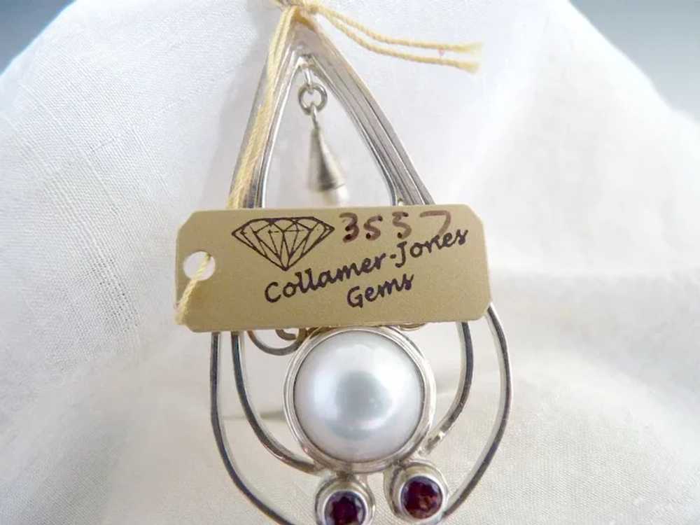 Vintage silver pendant amethyst faux pearl dangle - image 4