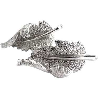 Vintage silver leaf earrings clip on Coro - image 1