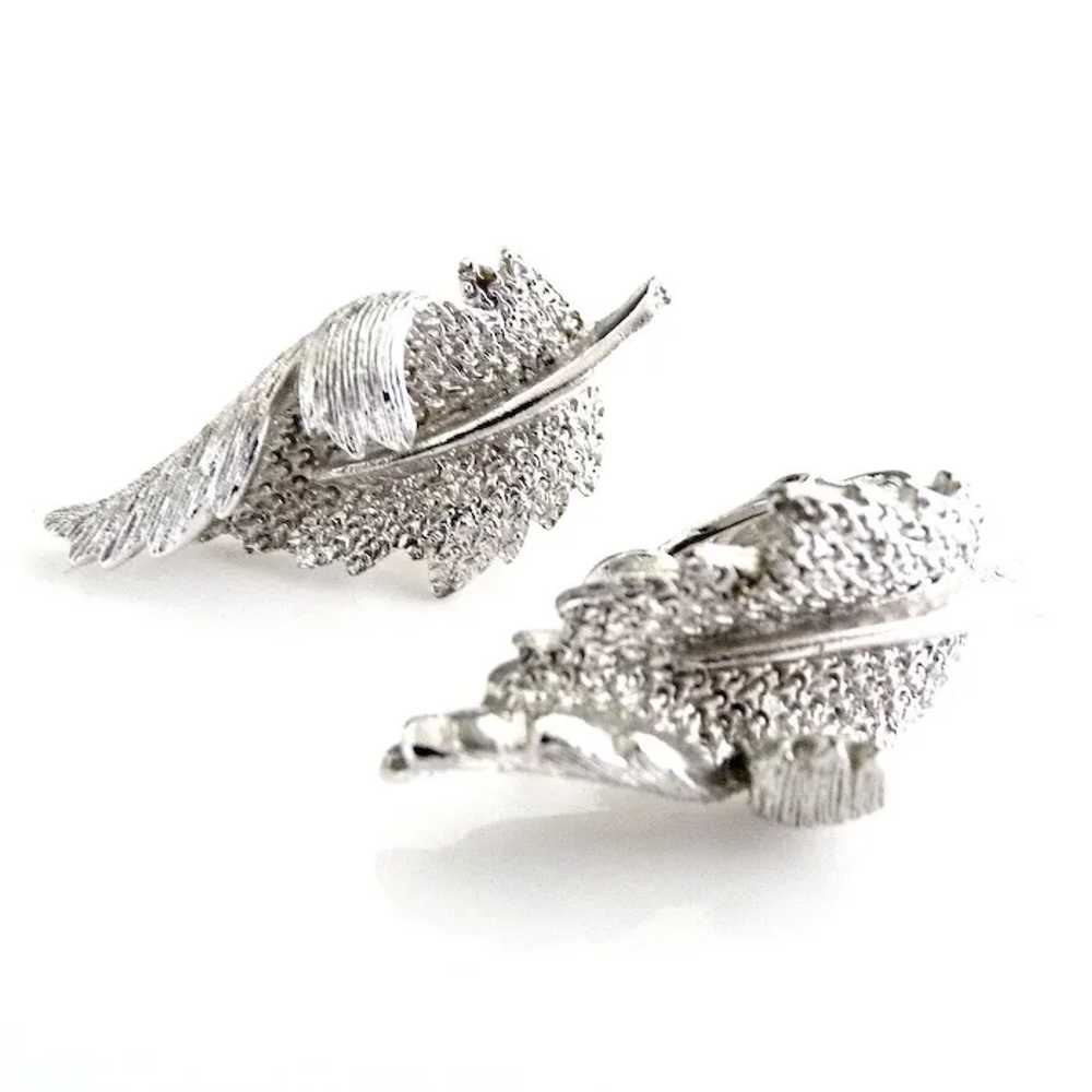 Vintage silver leaf earrings clip on Coro - image 2