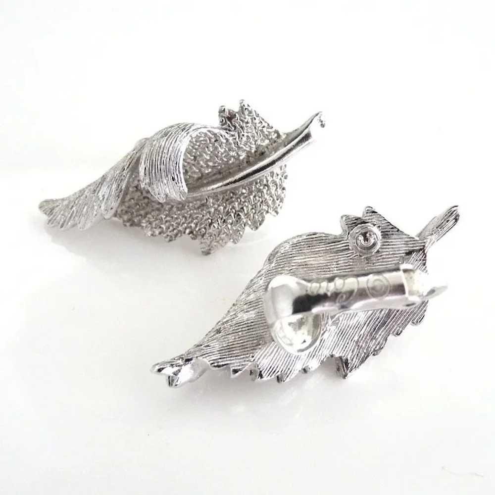Vintage silver leaf earrings clip on Coro - image 3