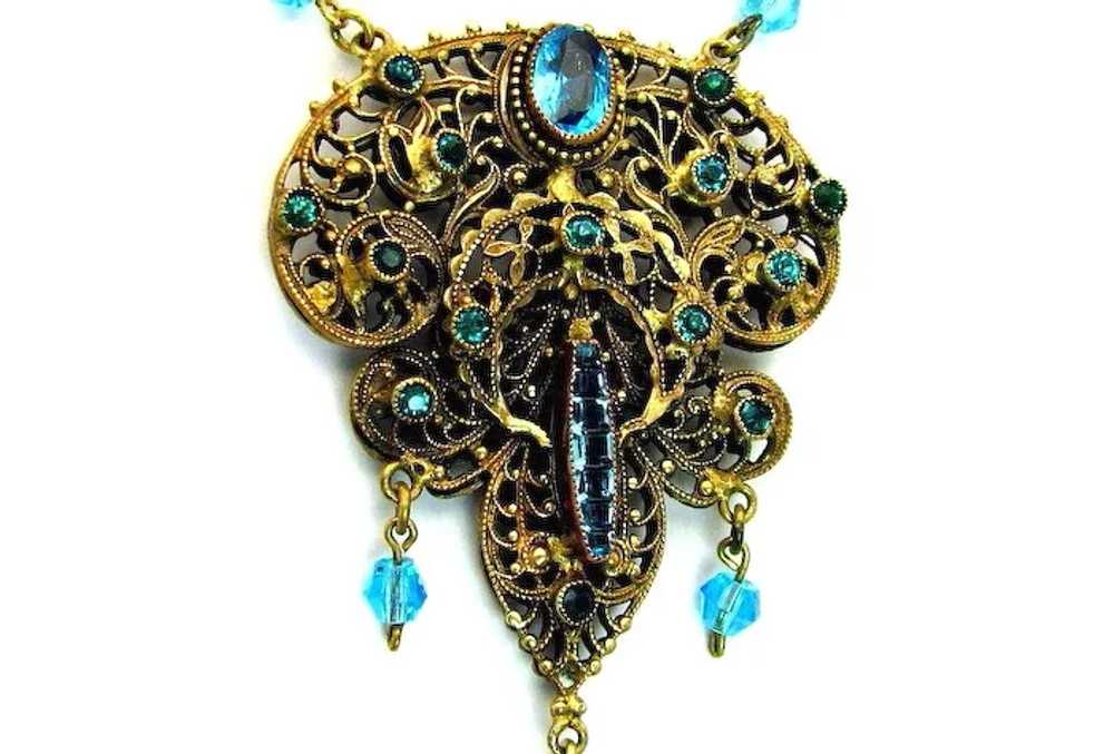 Antique, Czech, Caribbean Blue Glass & Gilded Fil… - image 5