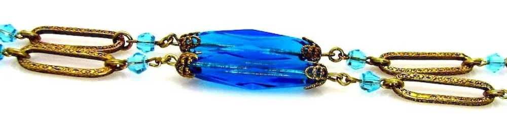 Antique, Czech, Caribbean Blue Glass & Gilded Fil… - image 7