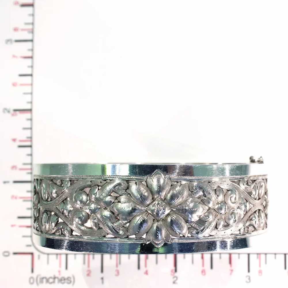 Antique French Repoussed Floral Silver Bangle - image 10