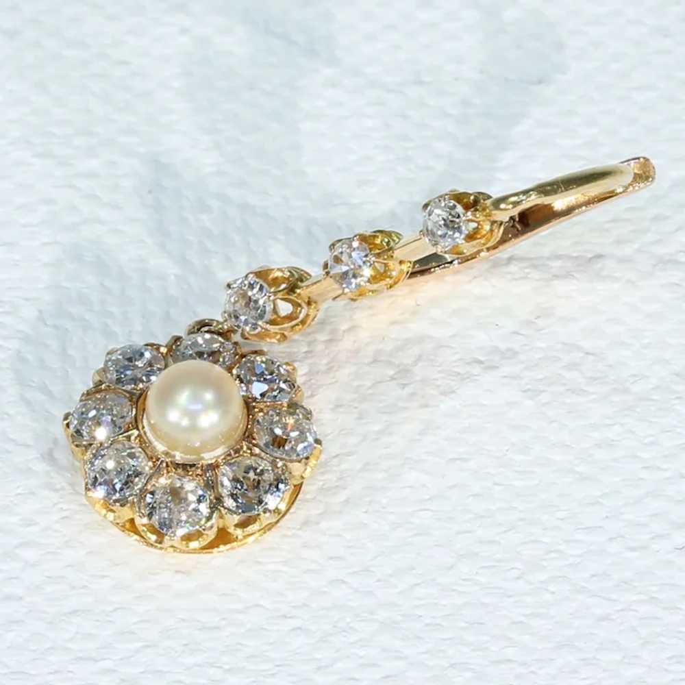 Antique Edwardian Diamond Pearl Cluster Earrings … - image 2