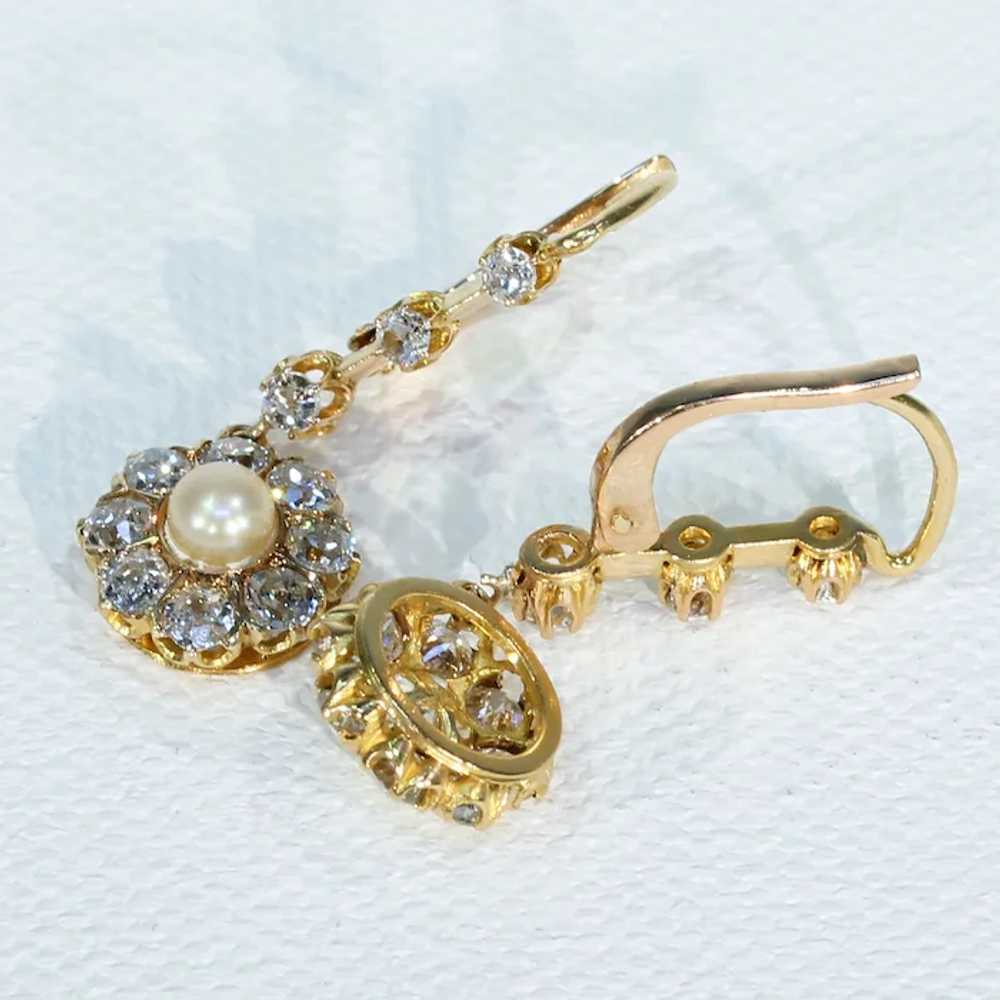 Antique Edwardian Diamond Pearl Cluster Earrings … - image 3