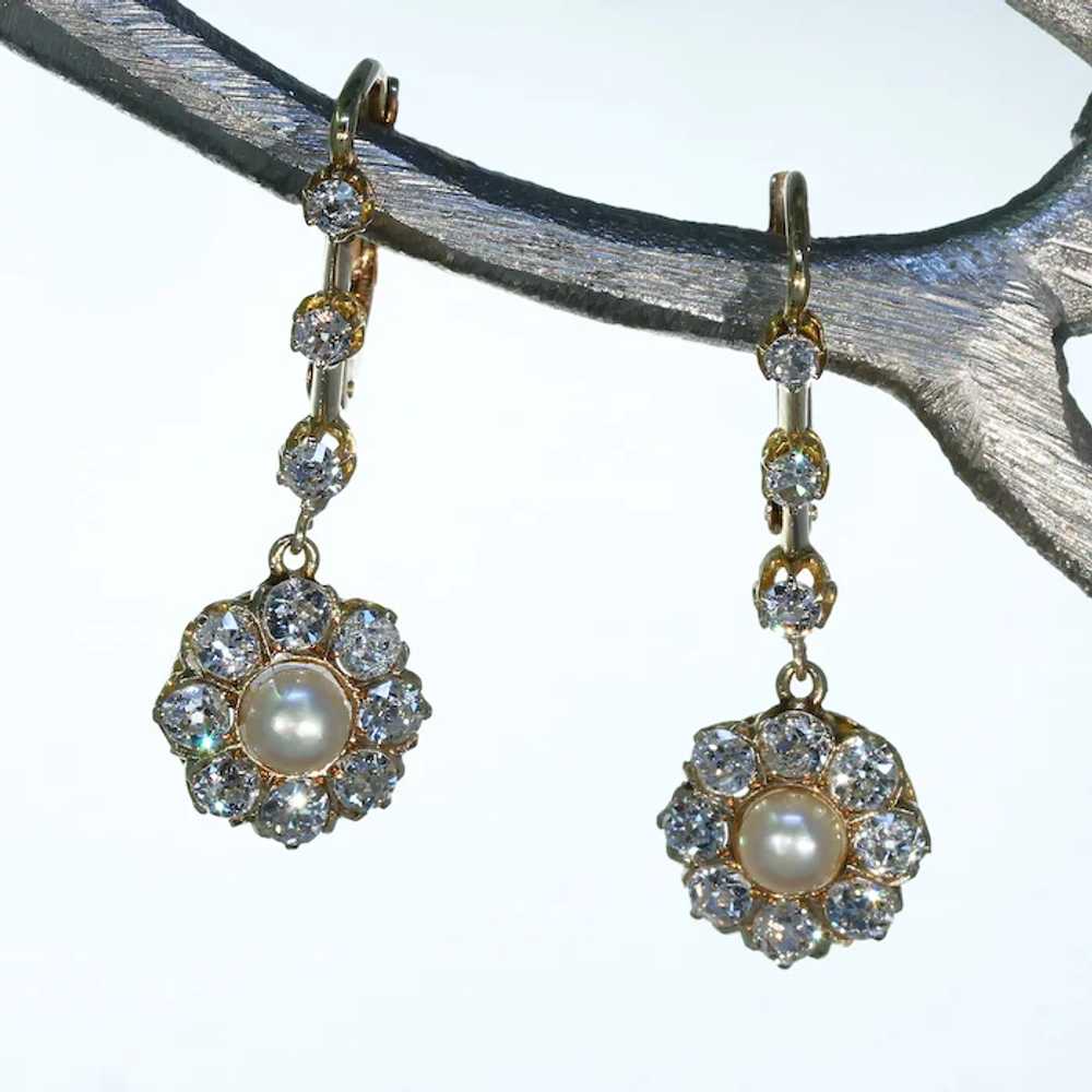 Antique Edwardian Diamond Pearl Cluster Earrings … - image 4