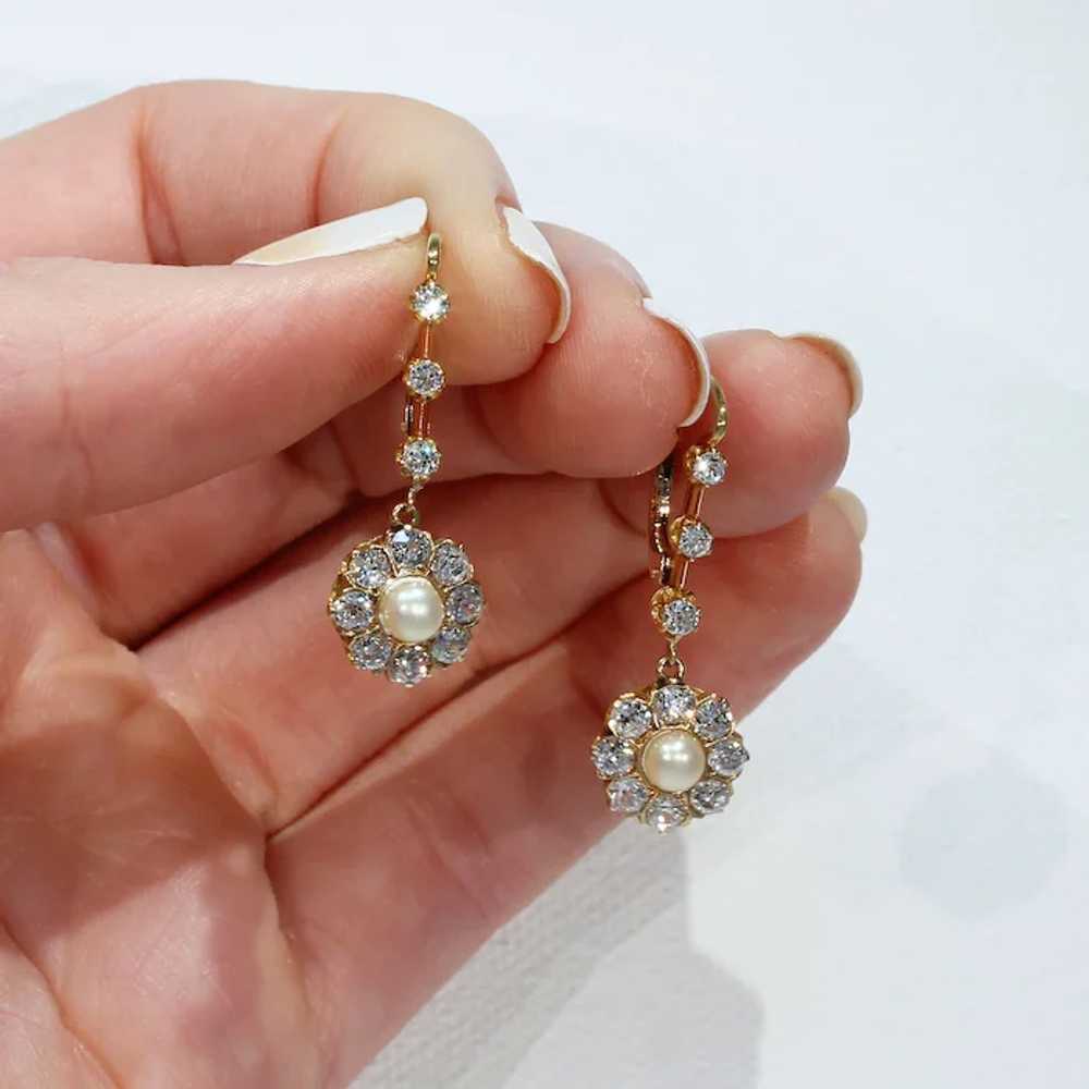 Antique Edwardian Diamond Pearl Cluster Earrings … - image 6