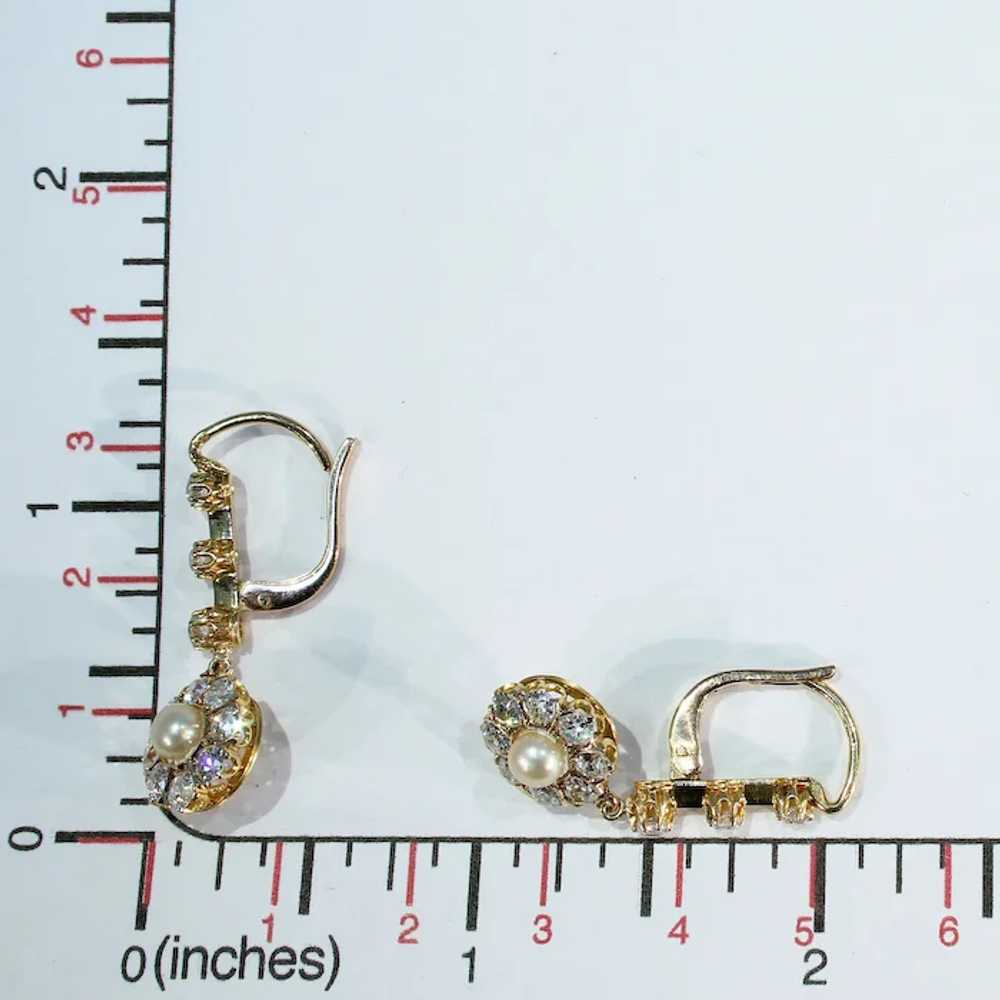 Antique Edwardian Diamond Pearl Cluster Earrings … - image 8