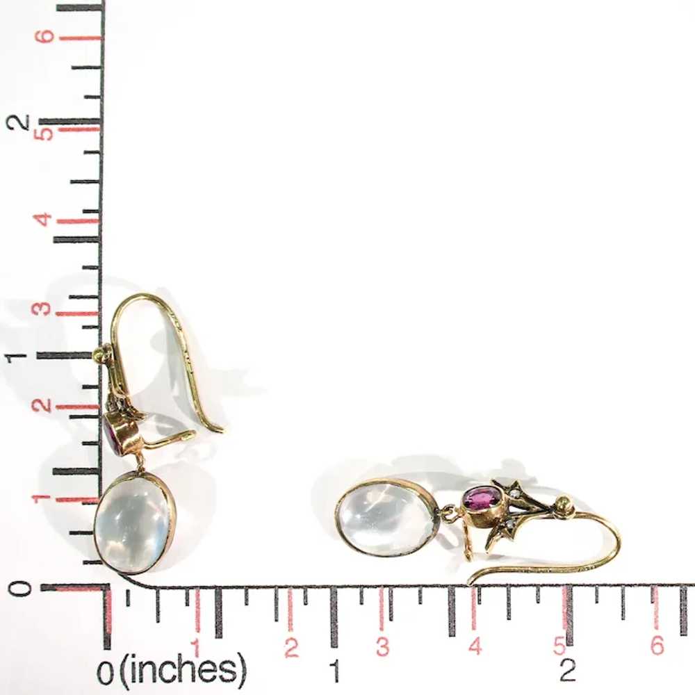 Edwardian Moonstone Garnet Diamond Gold Earrings - image 9