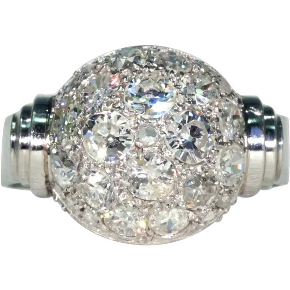 Art Deco Retro Diamond Dome Ring Cocktail Ring Pl… - image 1