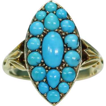 Victorian Turquoise Ring Navette Large 18k Gold