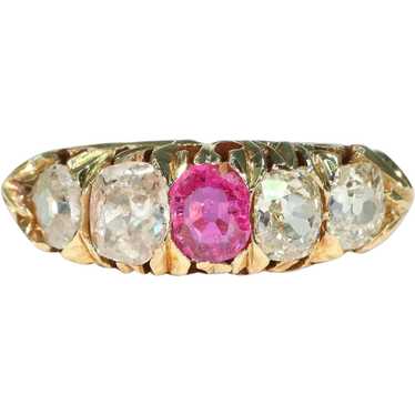 Antique Victorian Pink Sapphire Diamond Ring 5 Sto