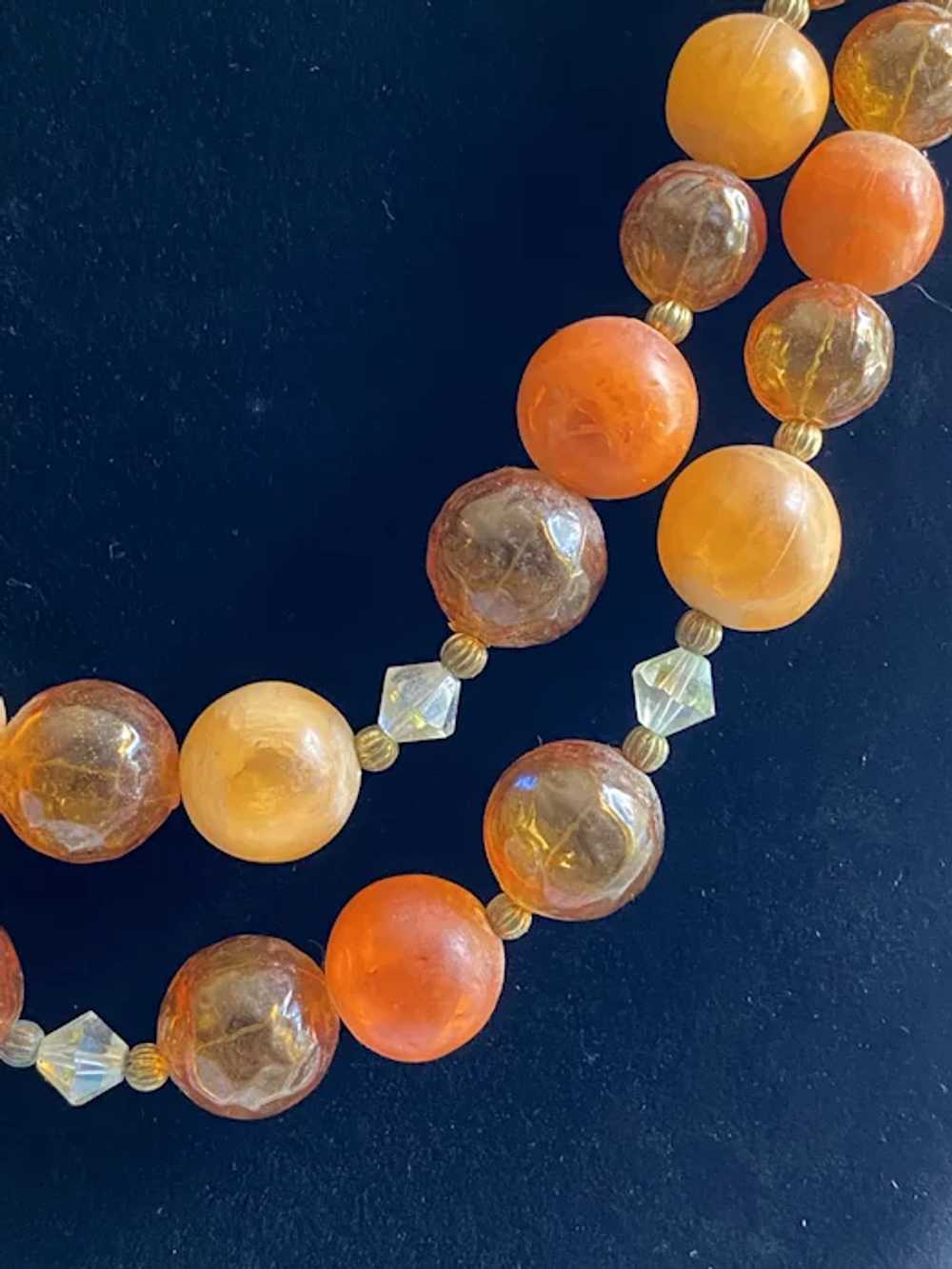 Double Strand Orange Crackle Citrus Necklace & Ea… - image 2