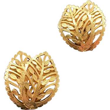 Gold Tone Pierced Metal Leaves Clip On Earrings - image 1