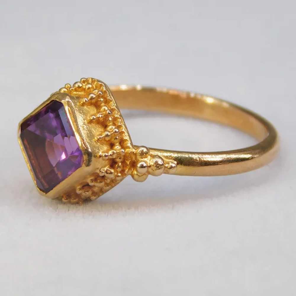 22k Yellow Gold Emerald Cut Amethyst Modern Ring … - image 10