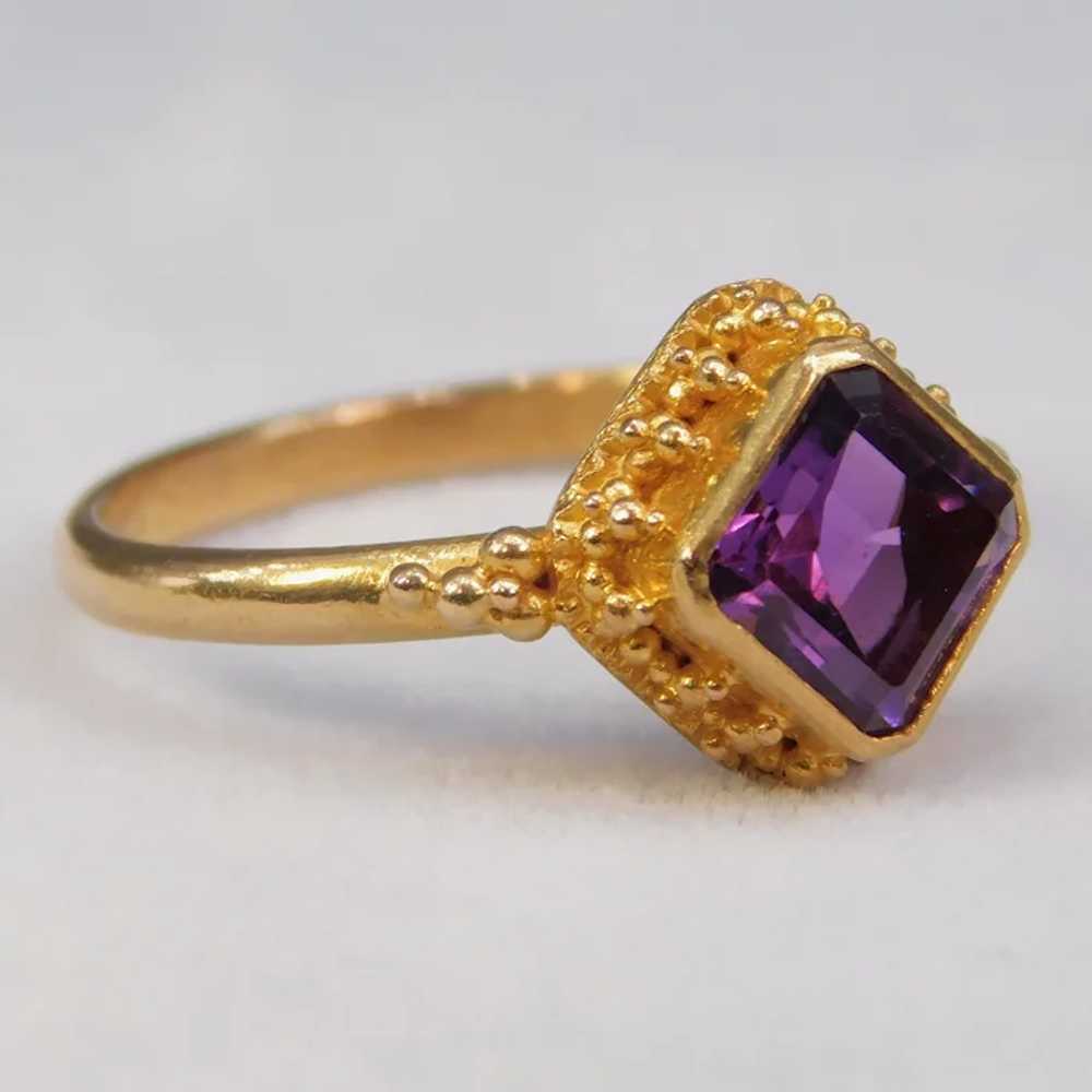 22k Yellow Gold Emerald Cut Amethyst Modern Ring … - image 11
