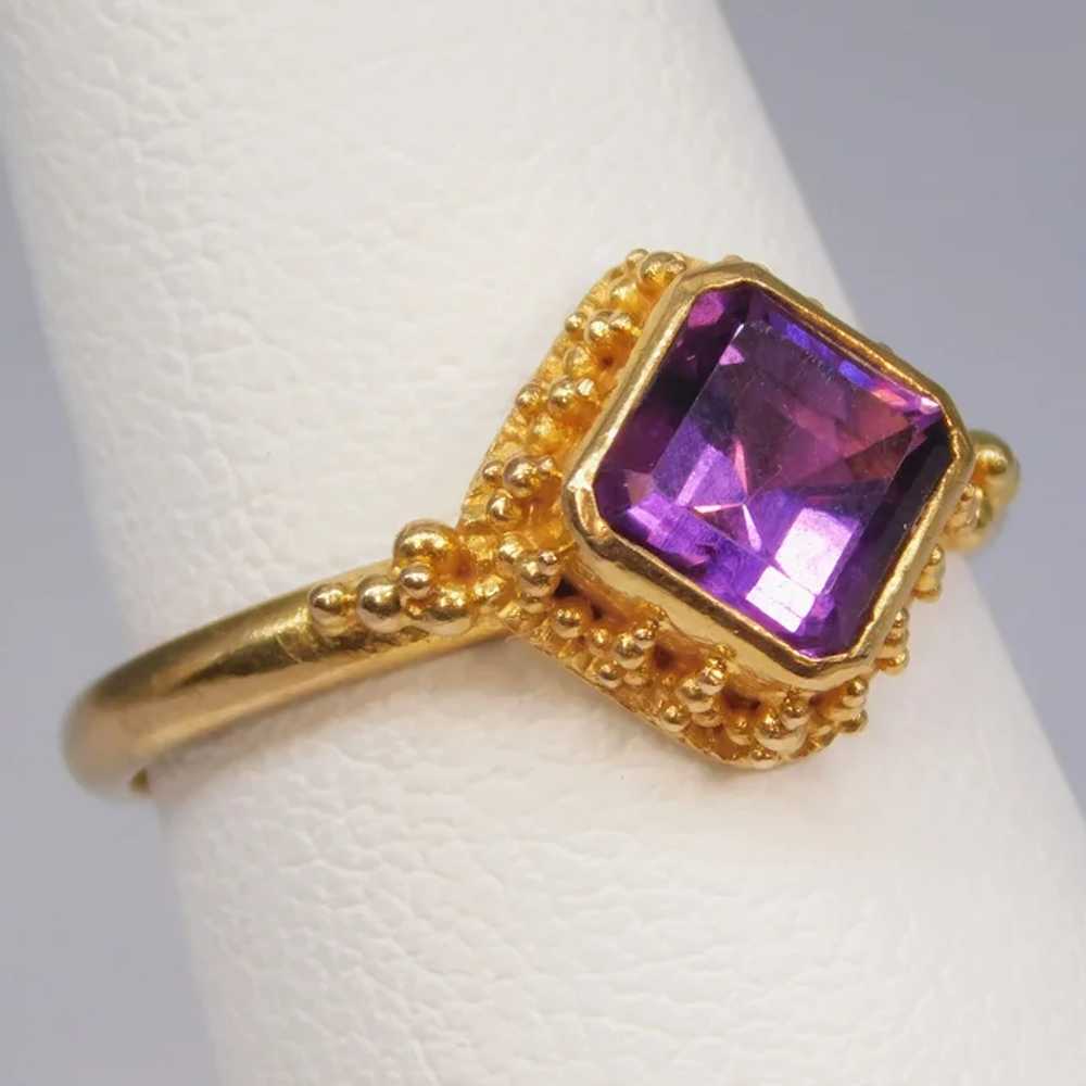 22k Yellow Gold Emerald Cut Amethyst Modern Ring … - image 12