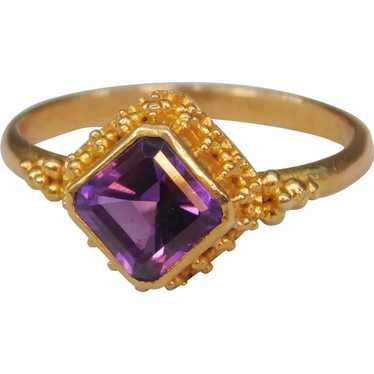 22k Yellow Gold Emerald Cut Amethyst Modern Ring … - image 1