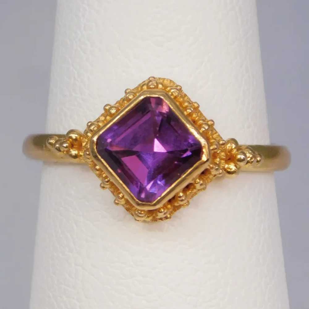 22k Yellow Gold Emerald Cut Amethyst Modern Ring … - image 3