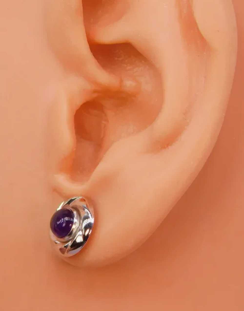 Custom 14k White Gold Amethyst High Cabochon Stud… - image 10