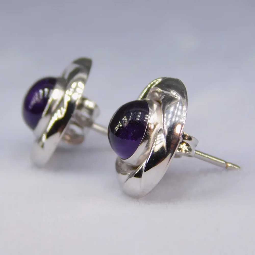 Custom 14k White Gold Amethyst High Cabochon Stud… - image 12