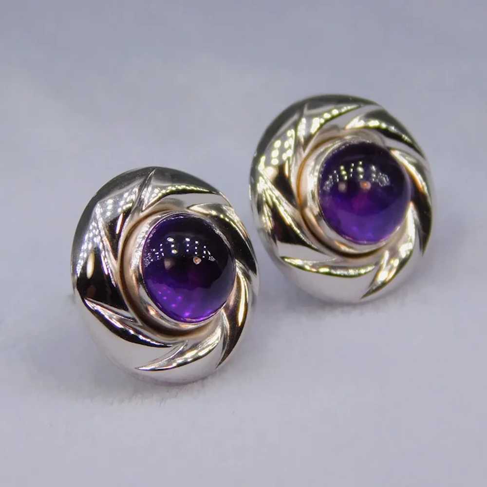 Custom 14k White Gold Amethyst High Cabochon Stud… - image 2