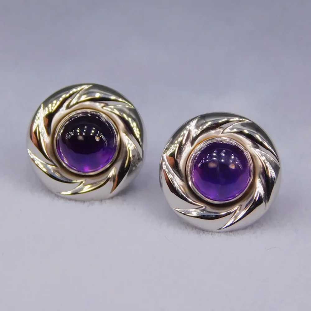 Custom 14k White Gold Amethyst High Cabochon Stud… - image 3