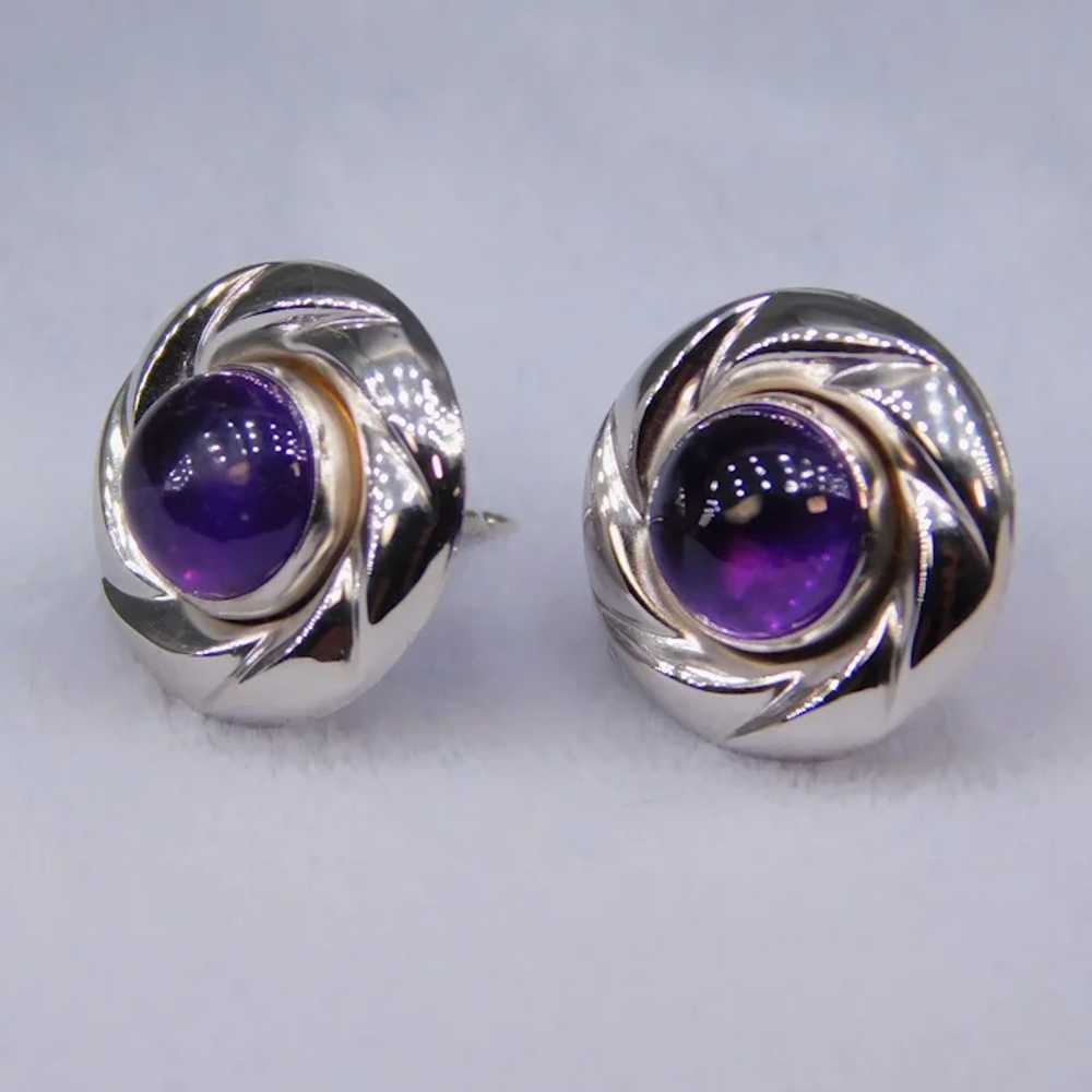 Custom 14k White Gold Amethyst High Cabochon Stud… - image 4