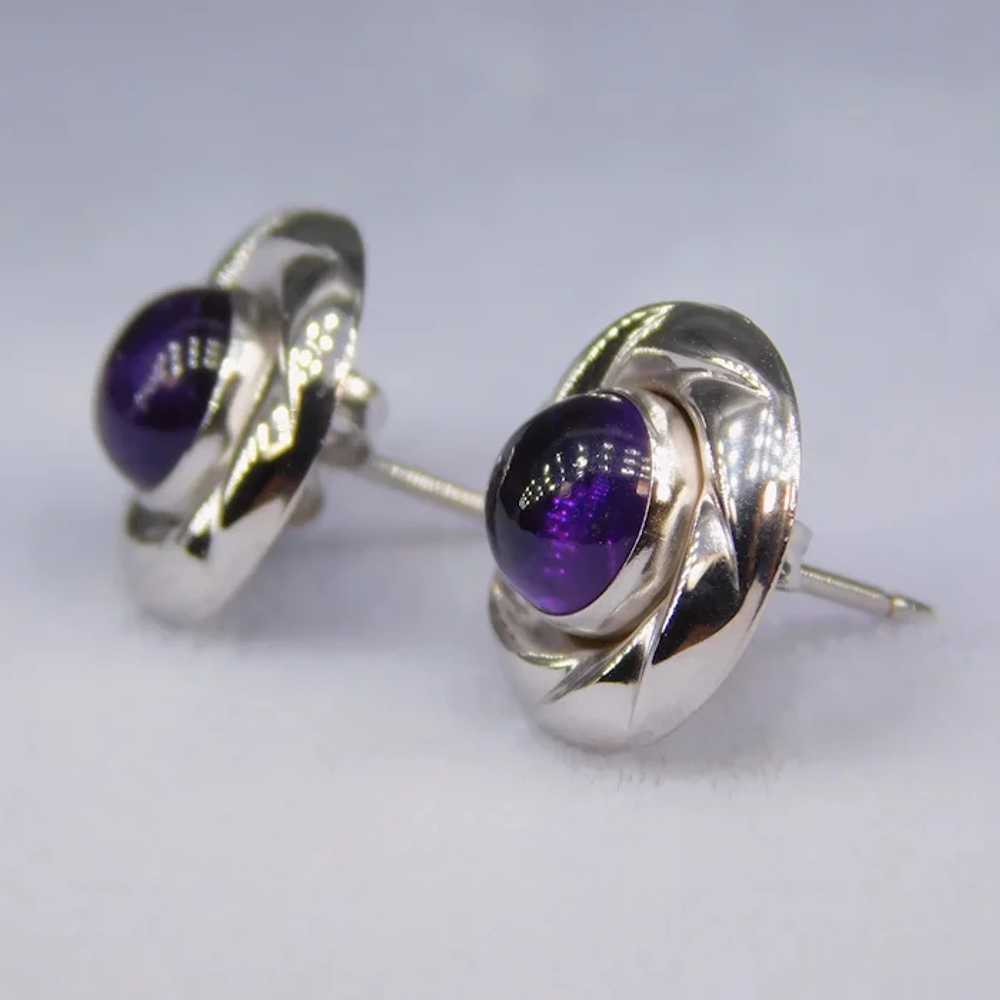 Custom 14k White Gold Amethyst High Cabochon Stud… - image 5