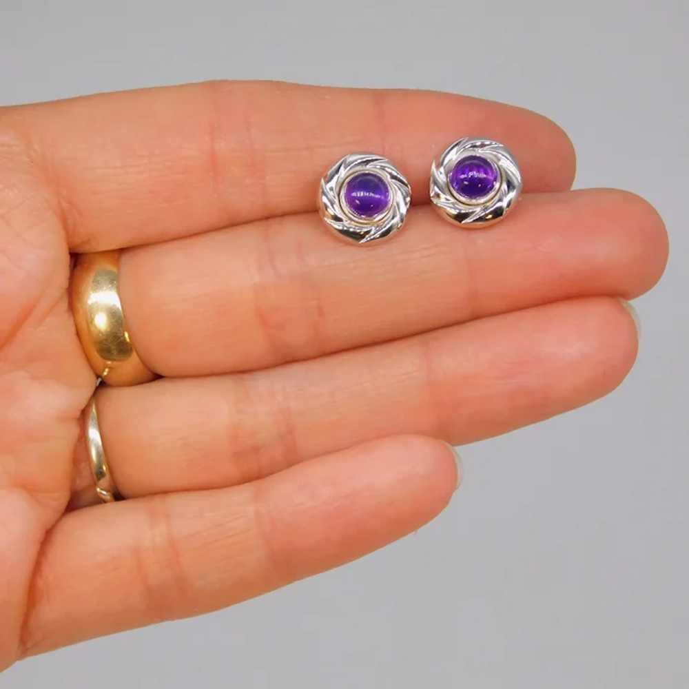 Custom 14k White Gold Amethyst High Cabochon Stud… - image 6