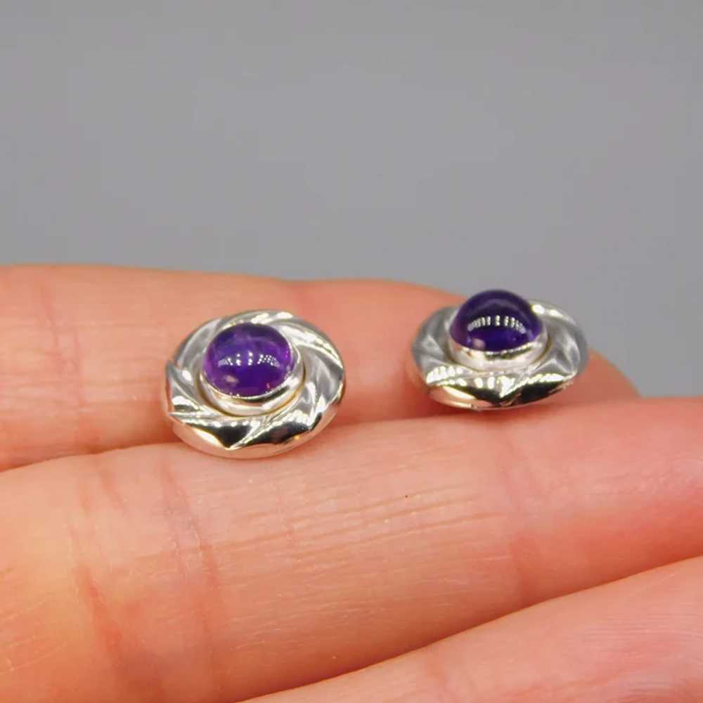 Custom 14k White Gold Amethyst High Cabochon Stud… - image 7