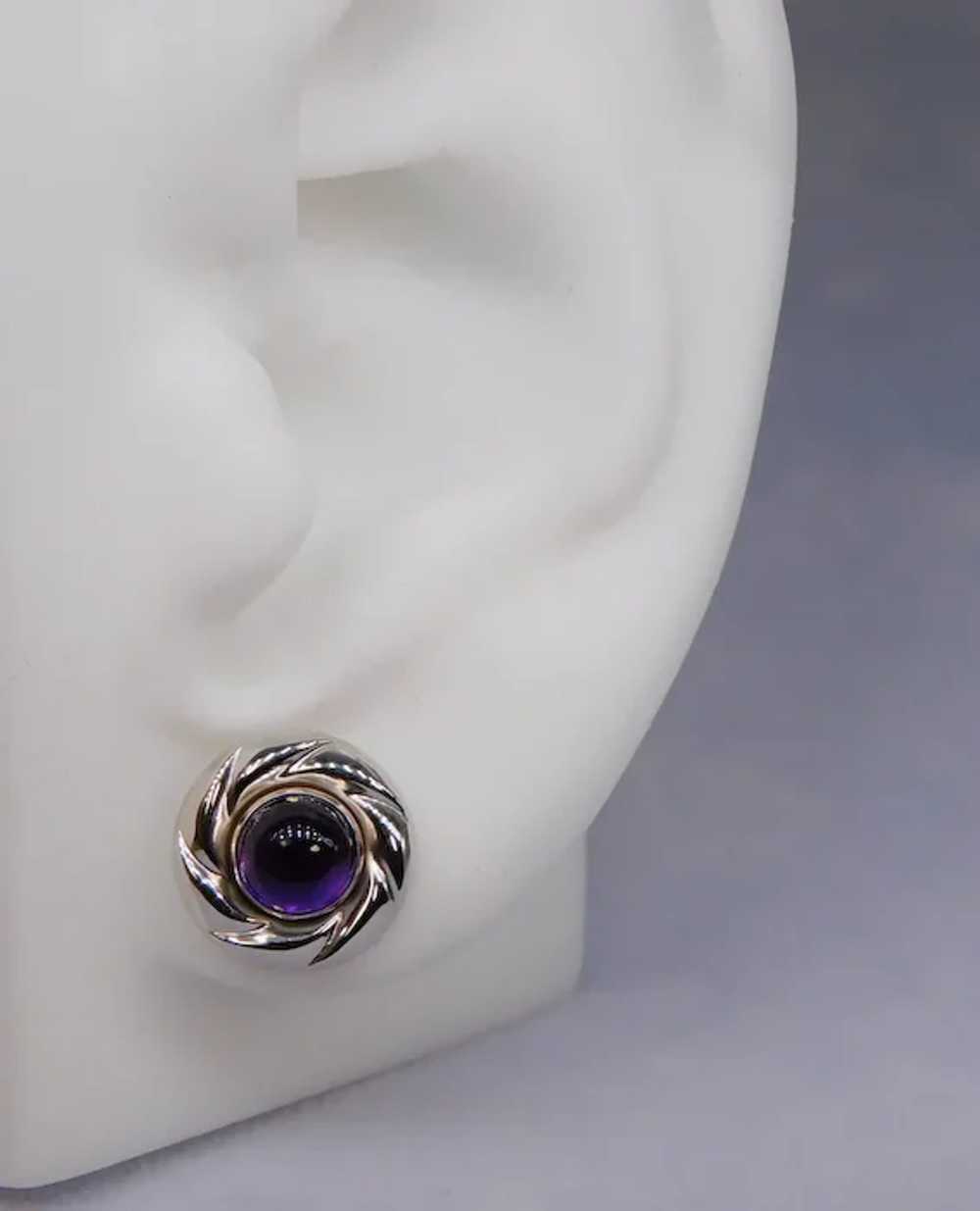 Custom 14k White Gold Amethyst High Cabochon Stud… - image 8