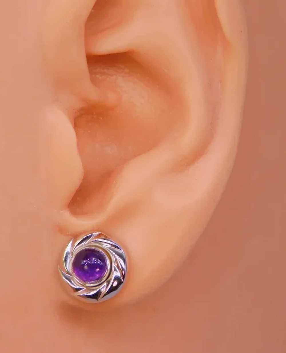 Custom 14k White Gold Amethyst High Cabochon Stud… - image 9