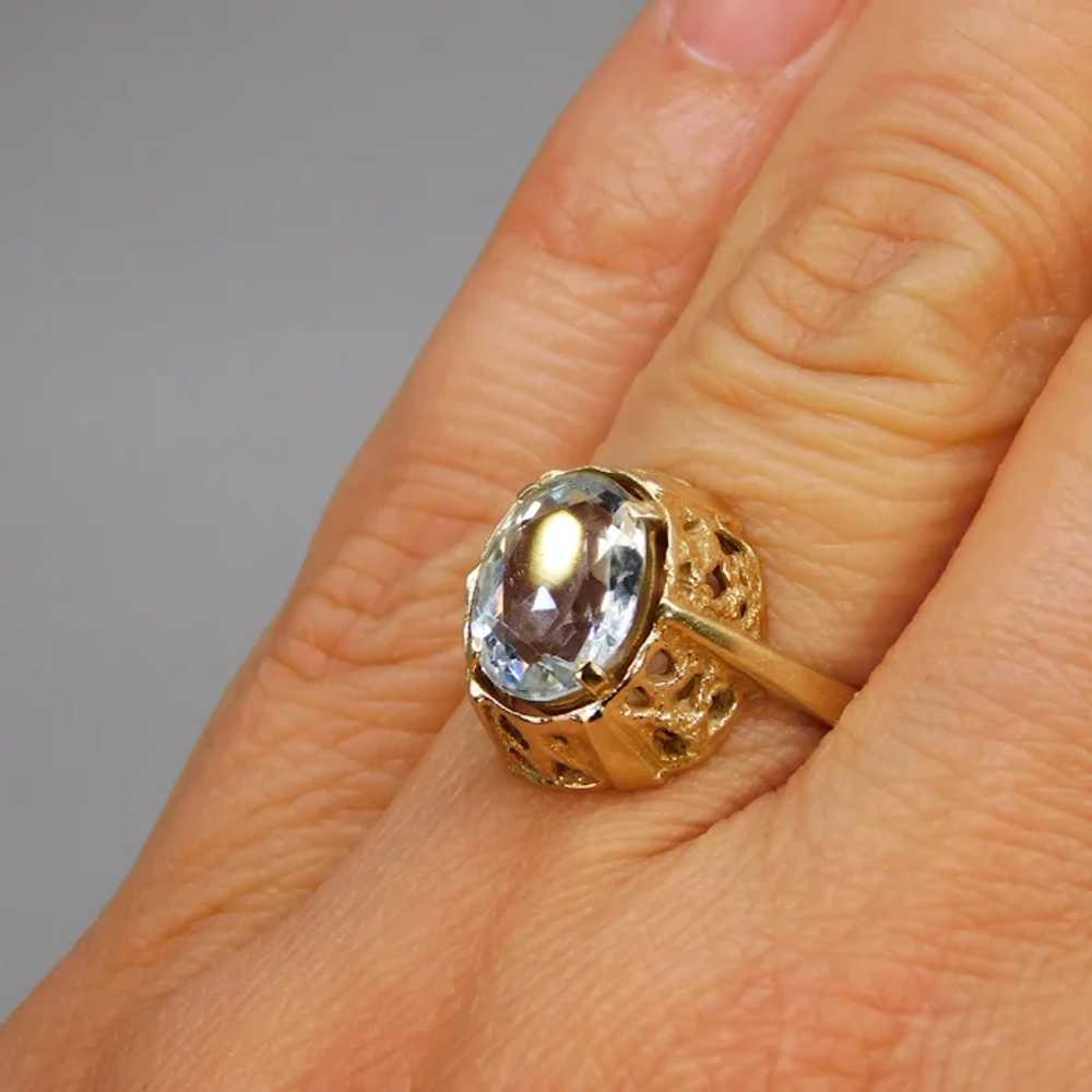 Vintage 14k 585 Yellow Gold Aquamarine Ring Bruta… - image 12
