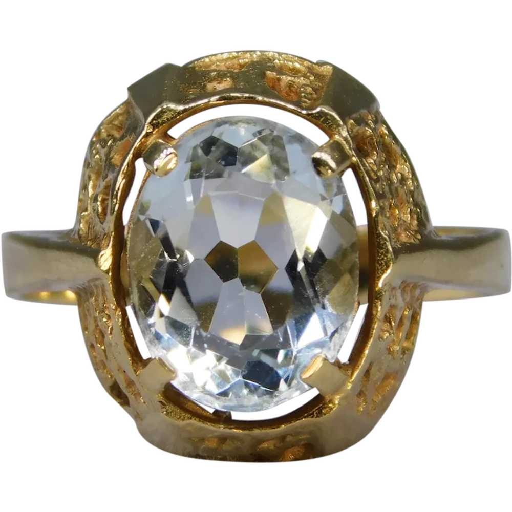 Vintage 14k 585 Yellow Gold Aquamarine Ring Bruta… - image 1