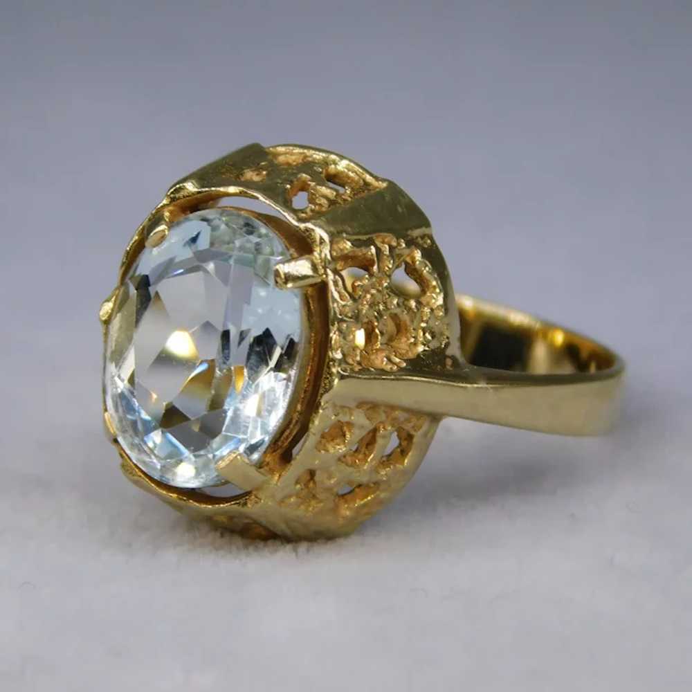Vintage 14k 585 Yellow Gold Aquamarine Ring Bruta… - image 2