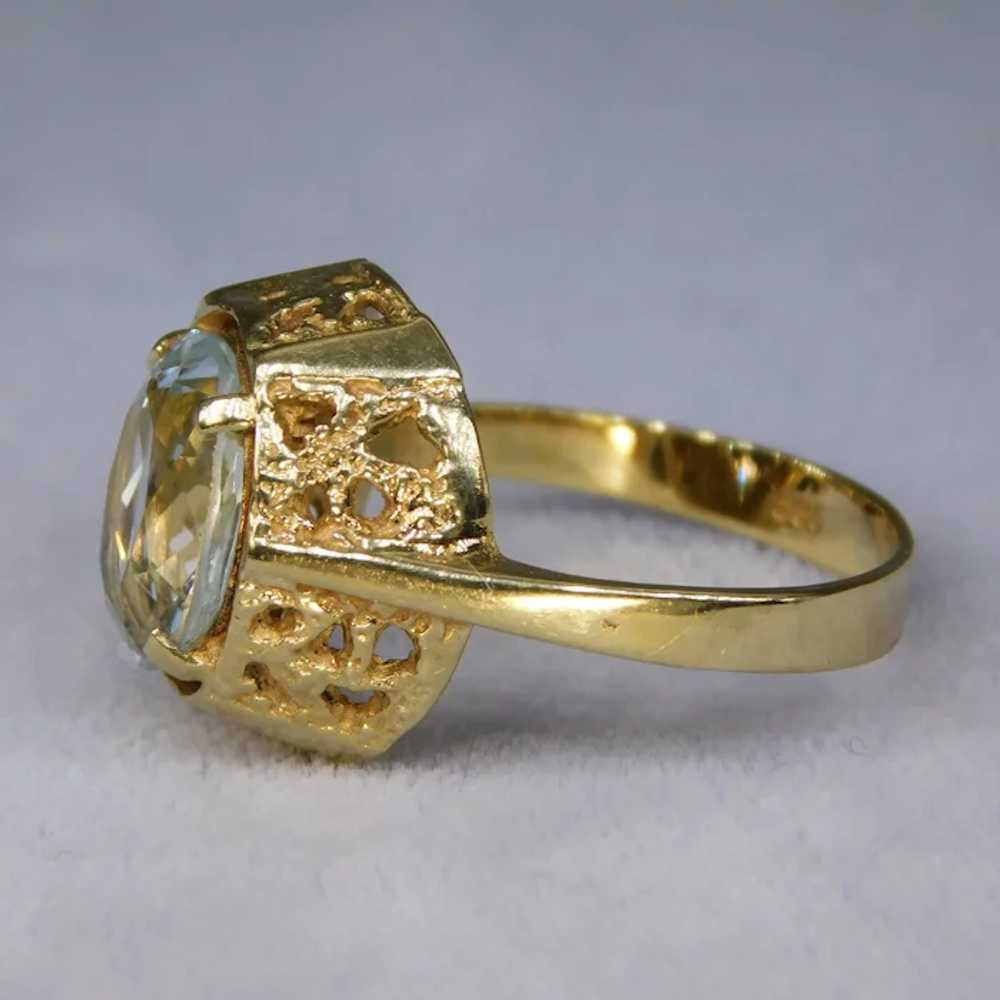 Vintage 14k 585 Yellow Gold Aquamarine Ring Bruta… - image 3