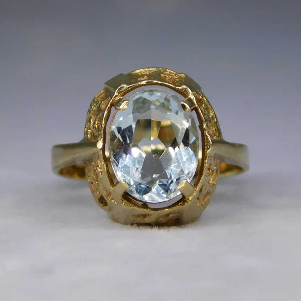 Vintage 14k 585 Yellow Gold Aquamarine Ring Bruta… - image 4
