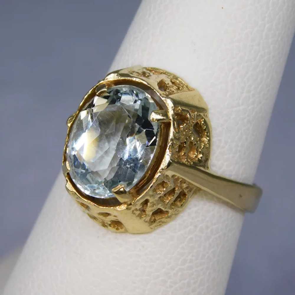 Vintage 14k 585 Yellow Gold Aquamarine Ring Bruta… - image 5