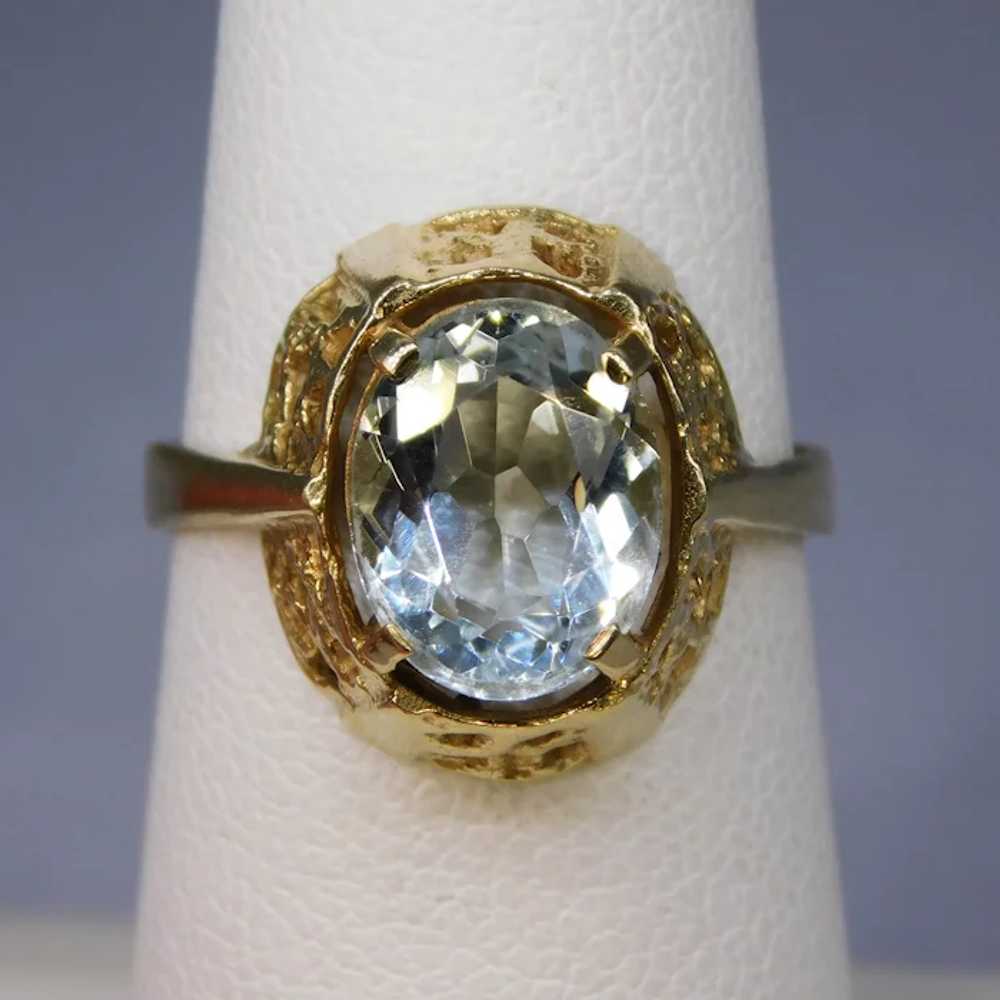 Vintage 14k 585 Yellow Gold Aquamarine Ring Bruta… - image 6